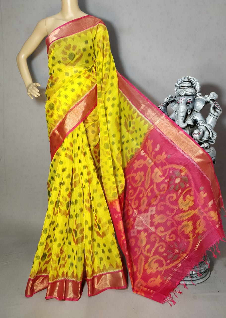 Pochampally silk saree dark navy blue and pink with allover ikat weave –  Cherrypick